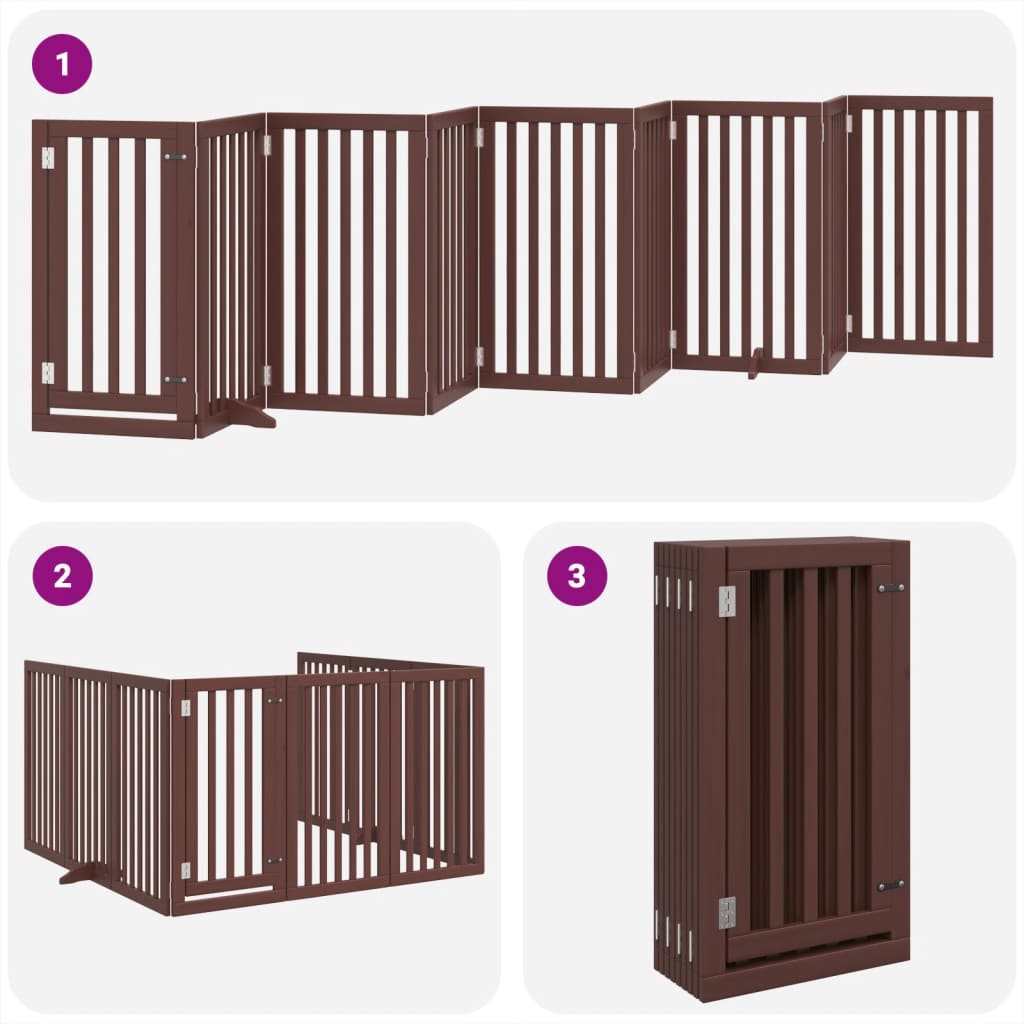 vidaXL Dog Gate with Door Foldable 9 Panels Brown 450 cm Poplar Wood