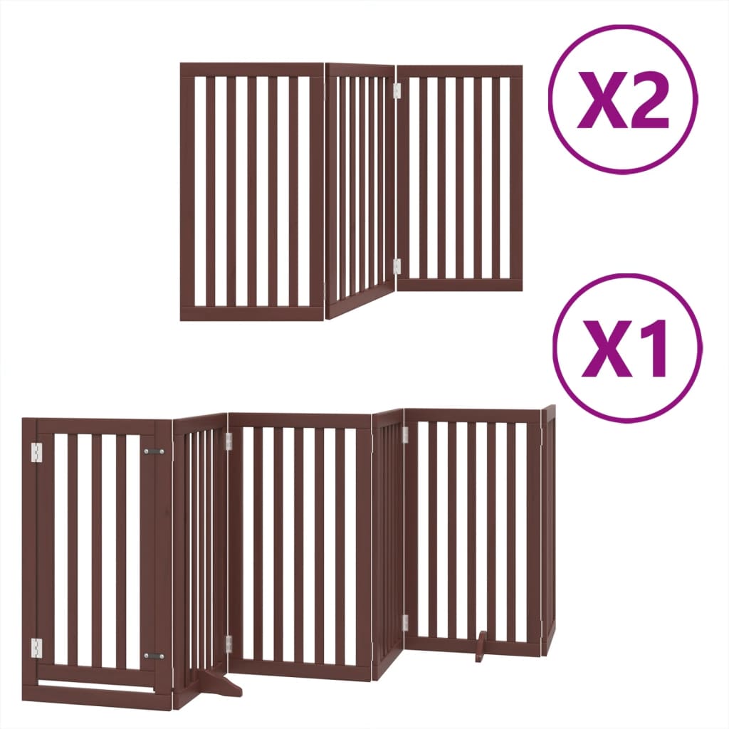 vidaXL Dog Gate with Door Foldable 12 Panels Brown 600 cm Poplar Wood