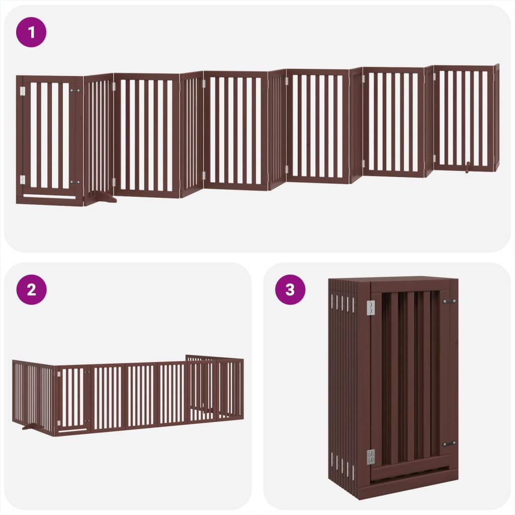 vidaXL Dog Gate with Door Foldable 12 Panels Brown 600 cm Poplar Wood