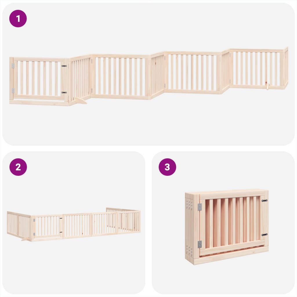 vidaXL Dog Gate with Door Foldable 8 Panels 640 cm Poplar Wood