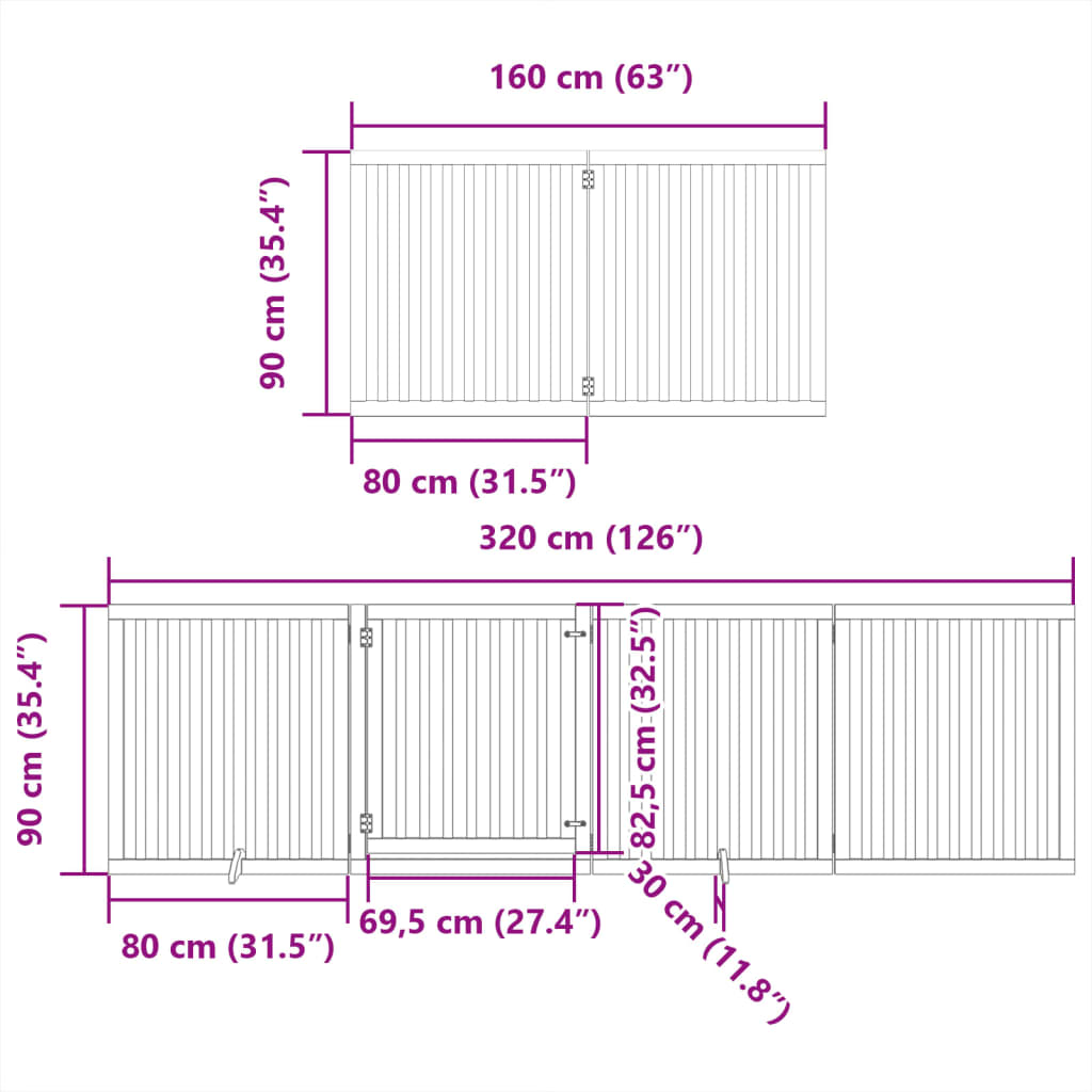 vidaXL Dog Gate with Door Foldable 6 Panels 480 cm Poplar Wood