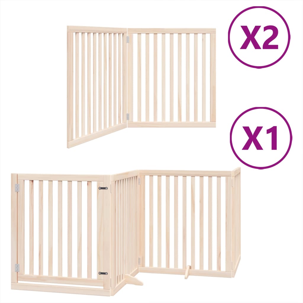 vidaXL Dog Gate with Door Foldable 8 Panels 640 cm Poplar Wood