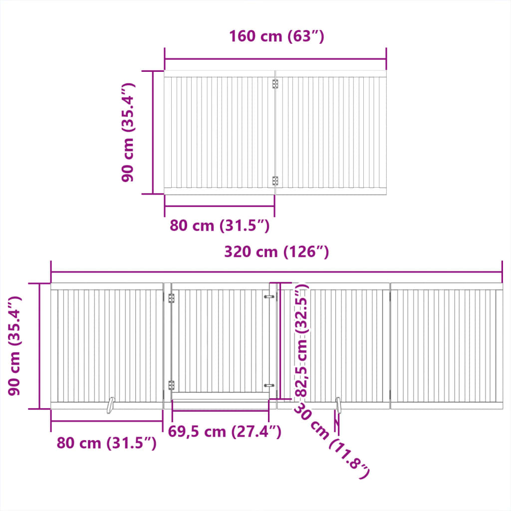 vidaXL Dog Gate with Door Foldable 10 Panels 800 cm Poplar Wood