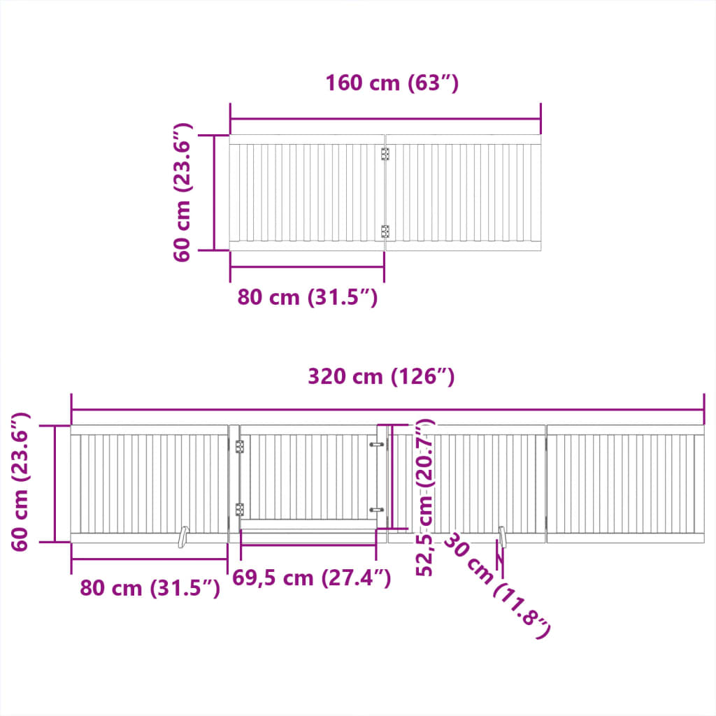 vidaXL Dog Gate with Door Foldable 6 Panels White 480 cm Poplar Wood