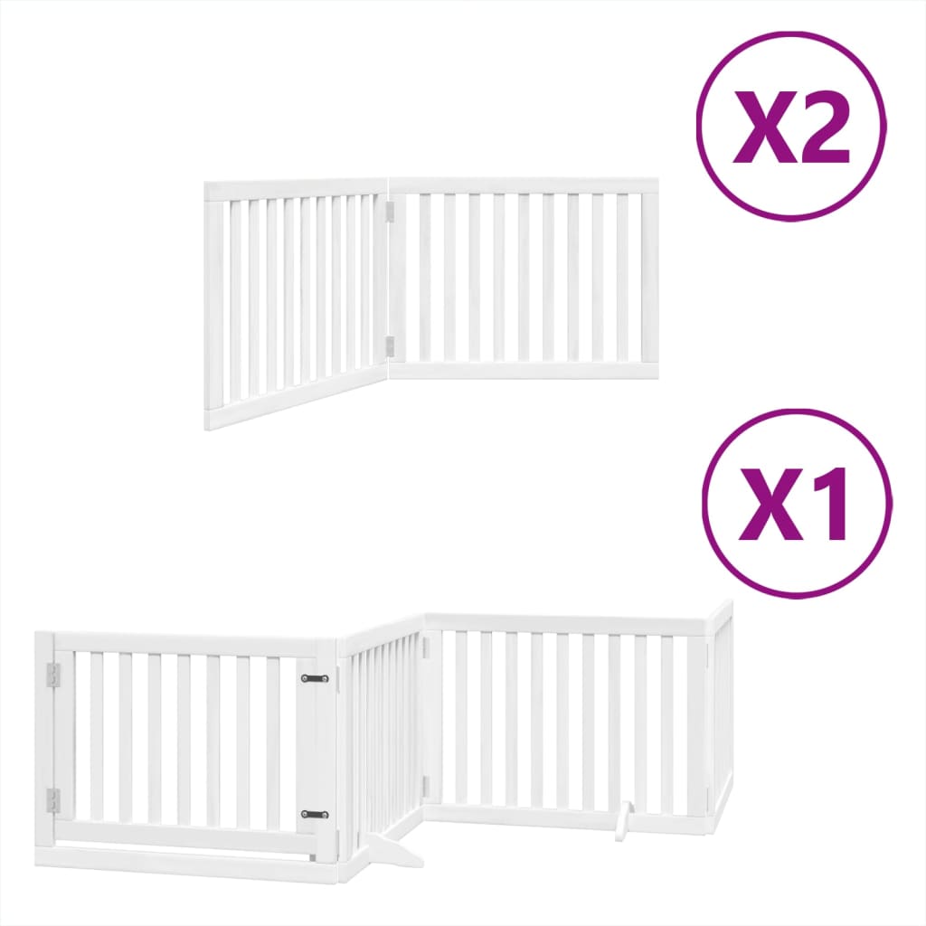 vidaXL Dog Gate with Door Foldable 8 Panels White 640 cm Poplar Wood