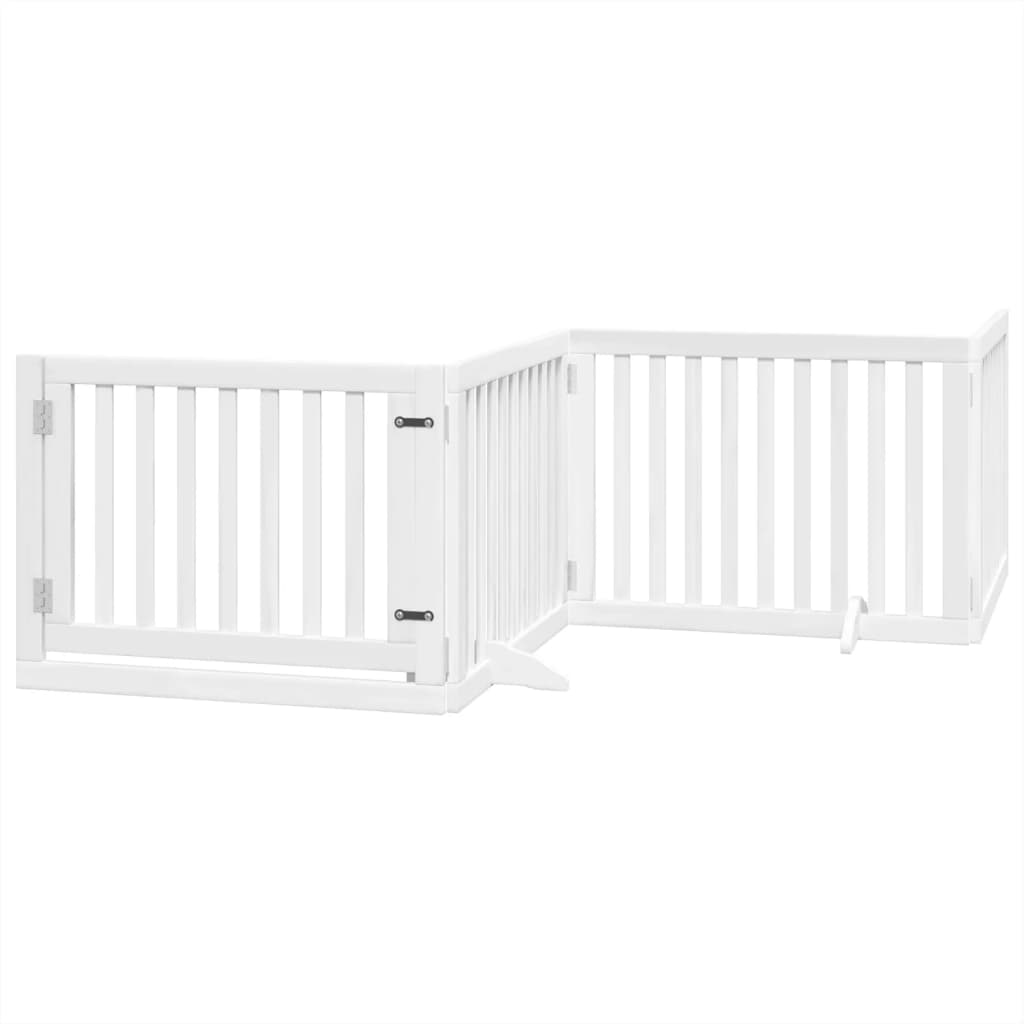 vidaXL Dog Gate with Door Foldable 8 Panels White 640 cm Poplar Wood