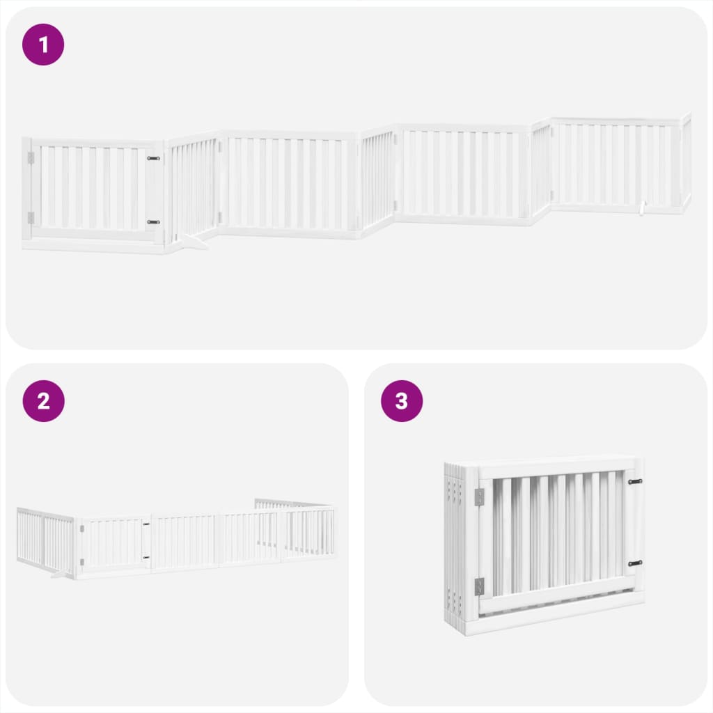 vidaXL Dog Gate with Door Foldable 8 Panels White 640 cm Poplar Wood