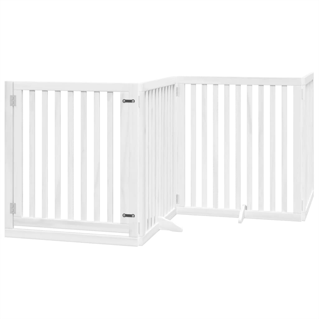 vidaXL Dog Gate with Door Foldable 6 Panels White 480 cm Poplar Wood