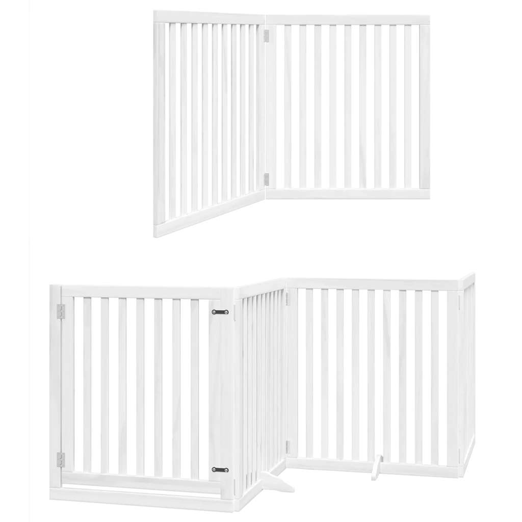 Dog Gate with Door Foldable 6 Panels White 480 cm Poplar Wood