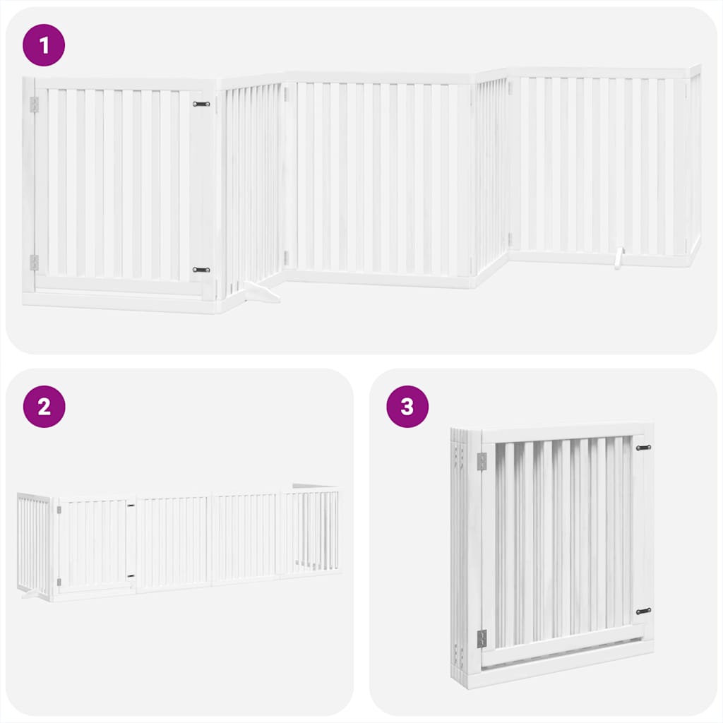 Dog Gate with Door Foldable 6 Panels White 480 cm Poplar Wood