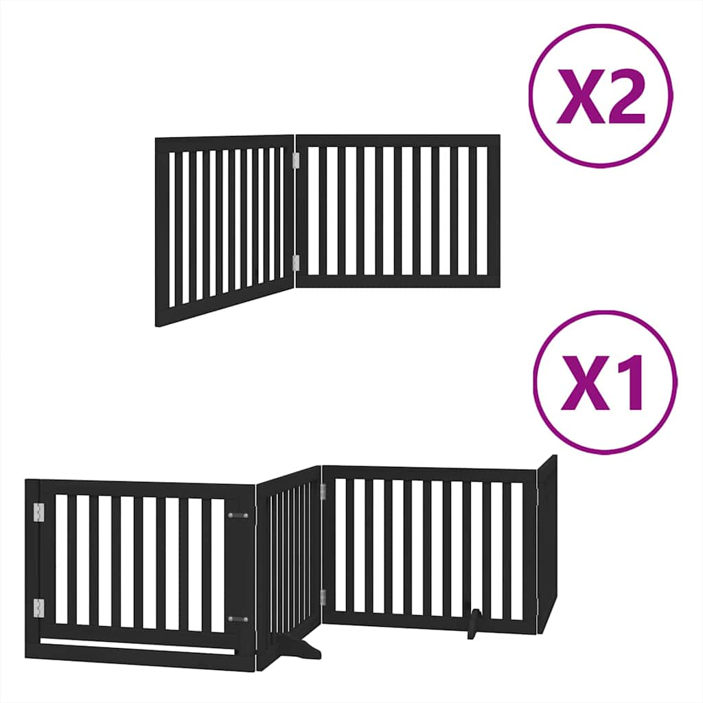 vidaXL Dog Gate with Door Foldable 8 Panels Black 640 cm Poplar Wood