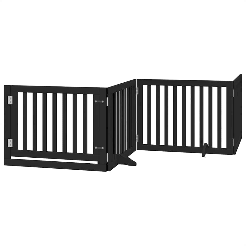 vidaXL Dog Gate with Door Foldable 8 Panels Black 640 cm Poplar Wood