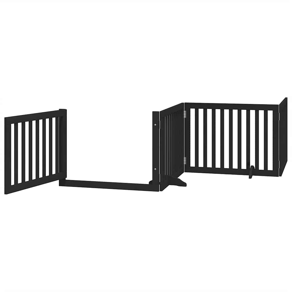 vidaXL Dog Gate with Door Foldable 8 Panels Black 640 cm Poplar Wood