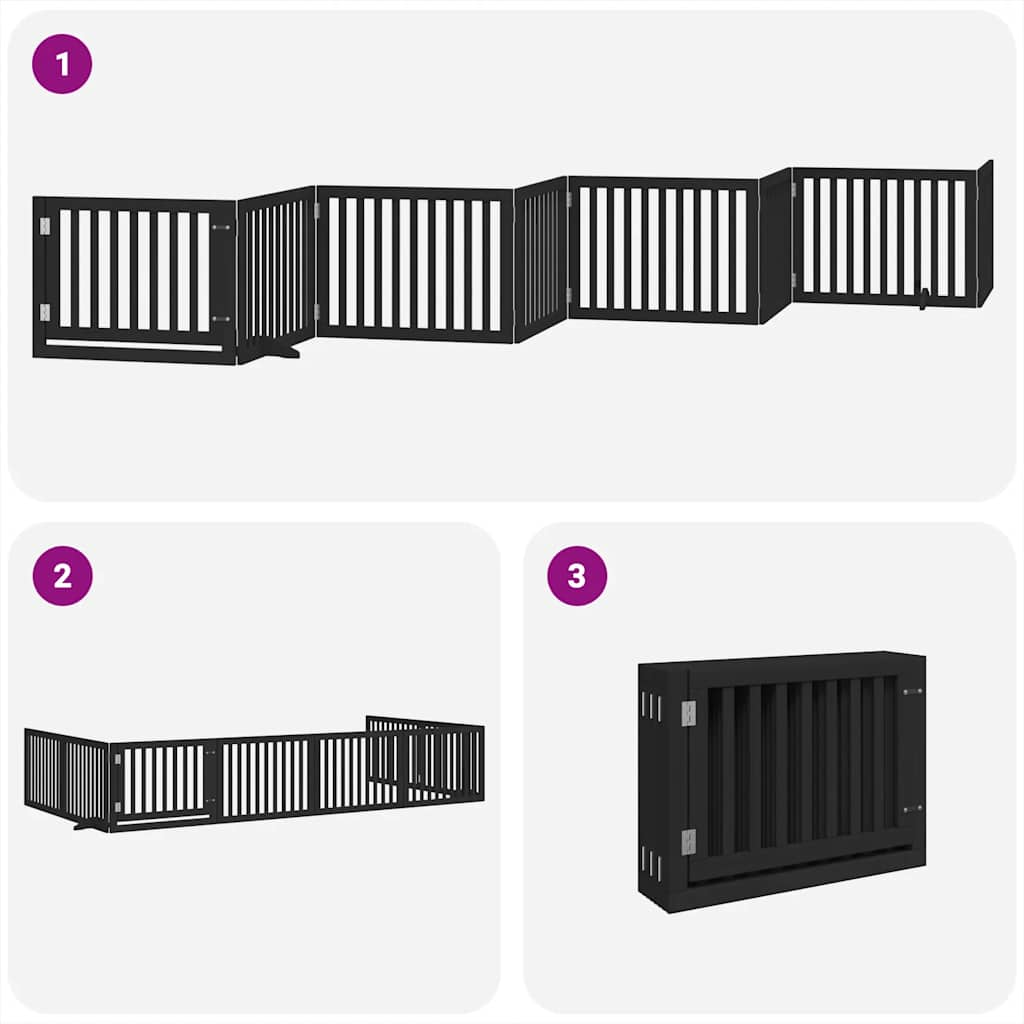 vidaXL Dog Gate with Door Foldable 8 Panels Black 640 cm Poplar Wood