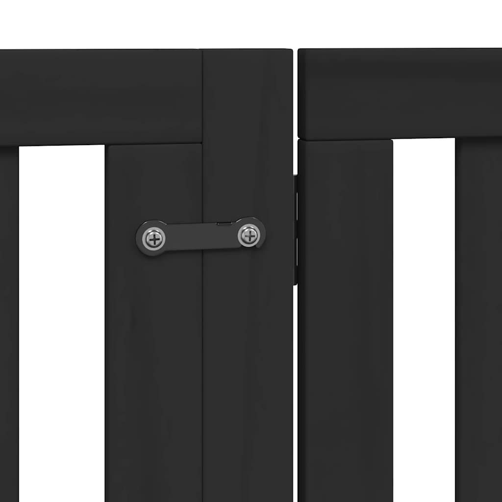 vidaXL Dog Gate with Door Foldable 8 Panels Black 640 cm Poplar Wood