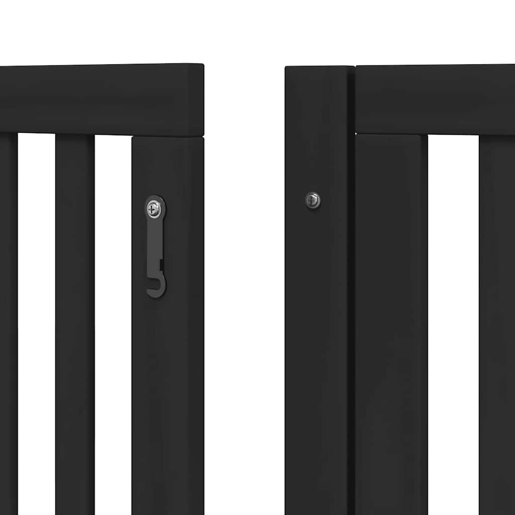 vidaXL Dog Gate with Door Foldable 8 Panels Black 640 cm Poplar Wood