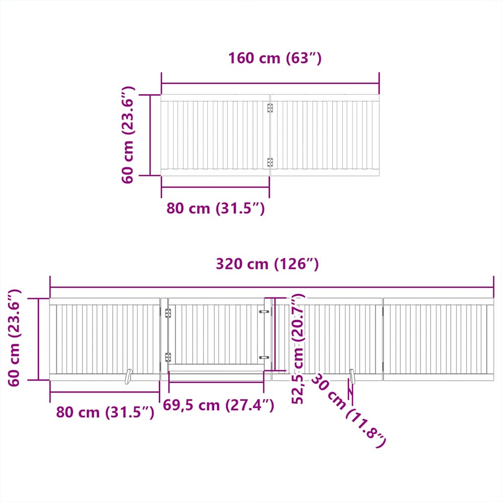 vidaXL Dog Gate with Door Foldable 8 Panels Black 640 cm Poplar Wood