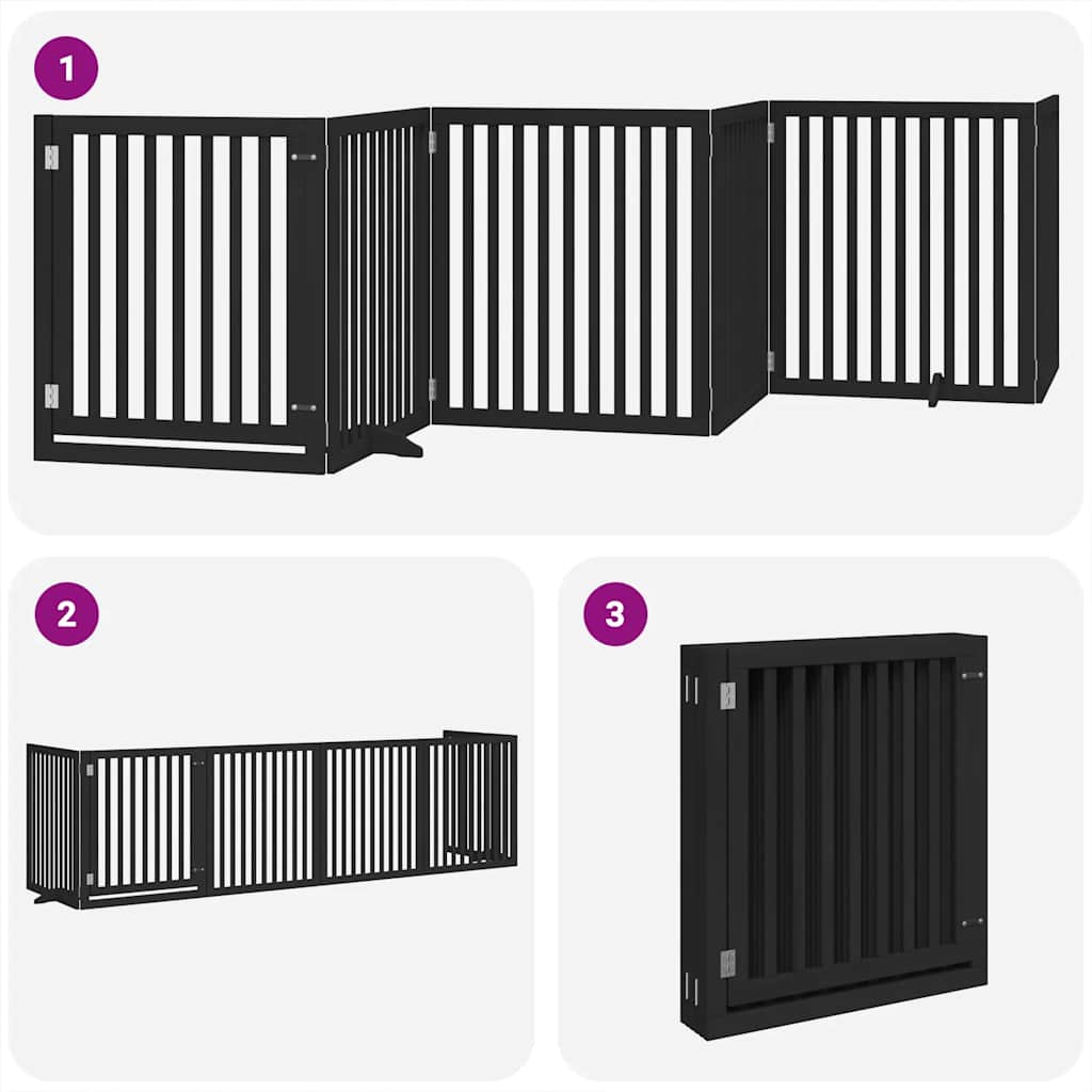 vidaXL Dog Gate with Door Foldable 6 Panels Black 480 cm Poplar Wood