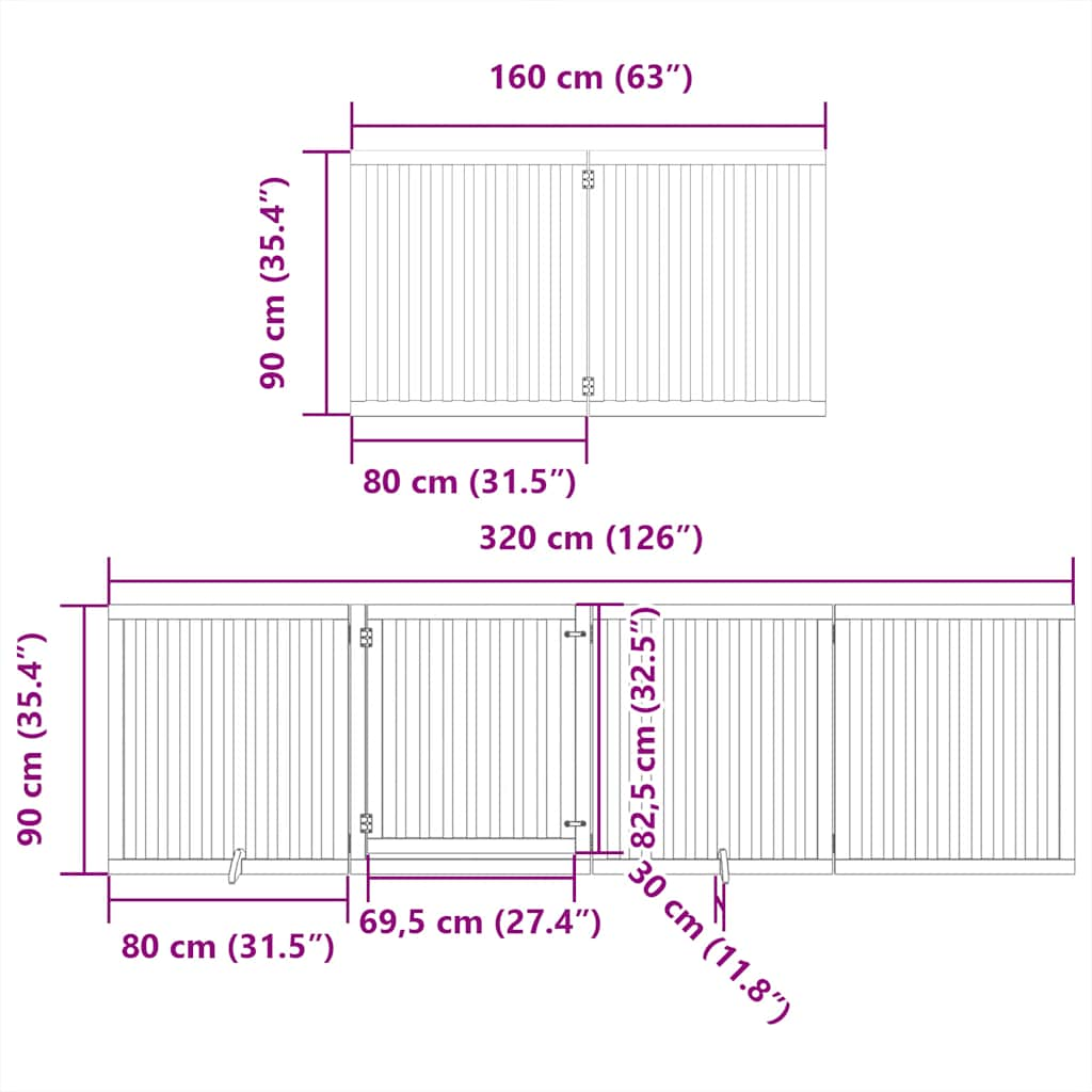 vidaXL Dog Gate with Door Foldable 6 Panels Black 480 cm Poplar Wood