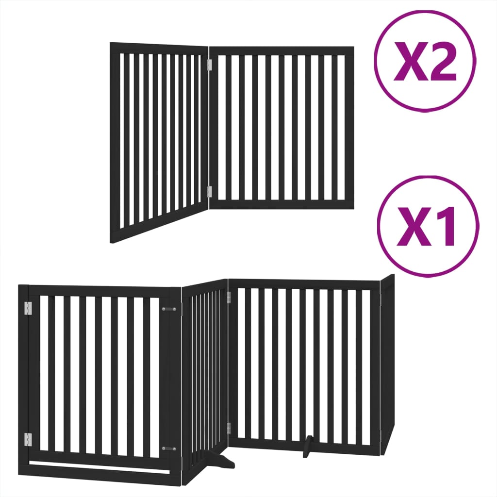 vidaXL Dog Gate with Door Foldable 8 Panels Black 640 cm Poplar Wood