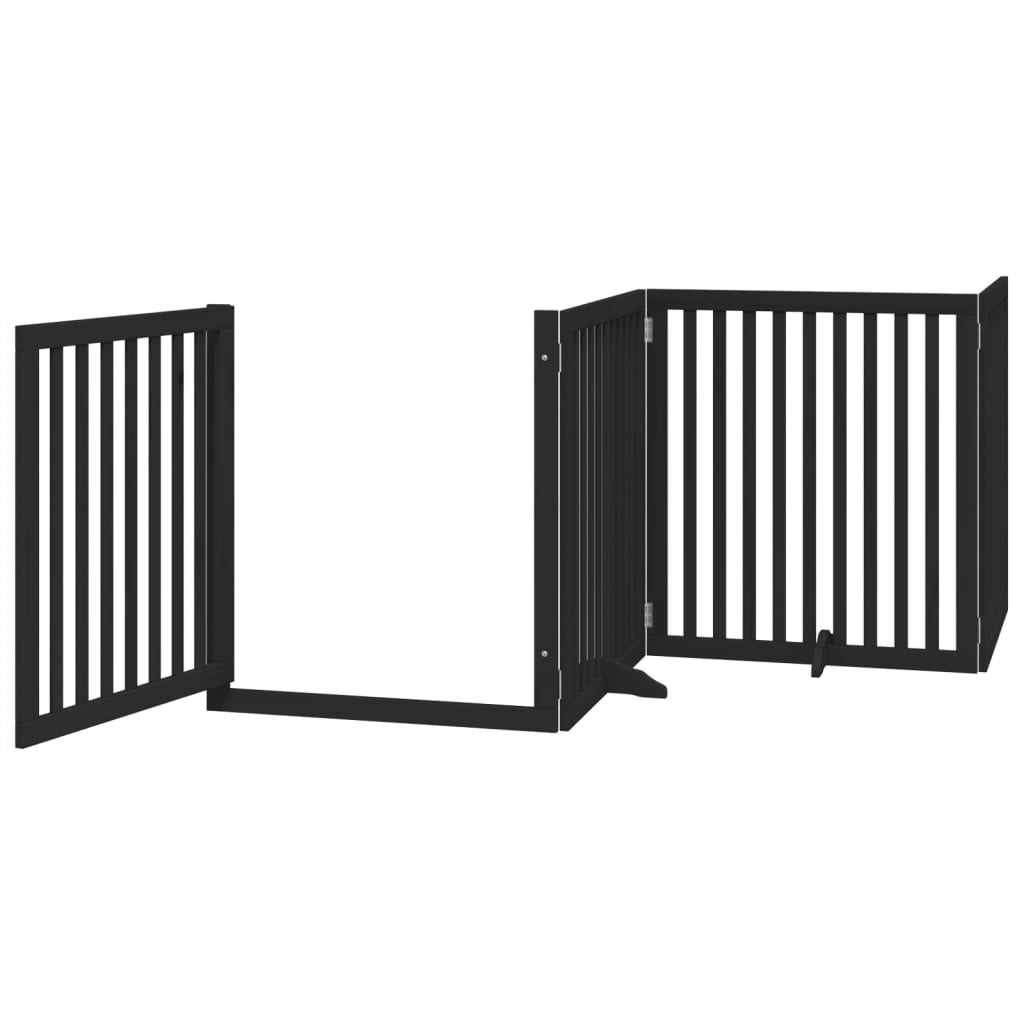 vidaXL Dog Gate with Door Foldable 8 Panels Black 640 cm Poplar Wood