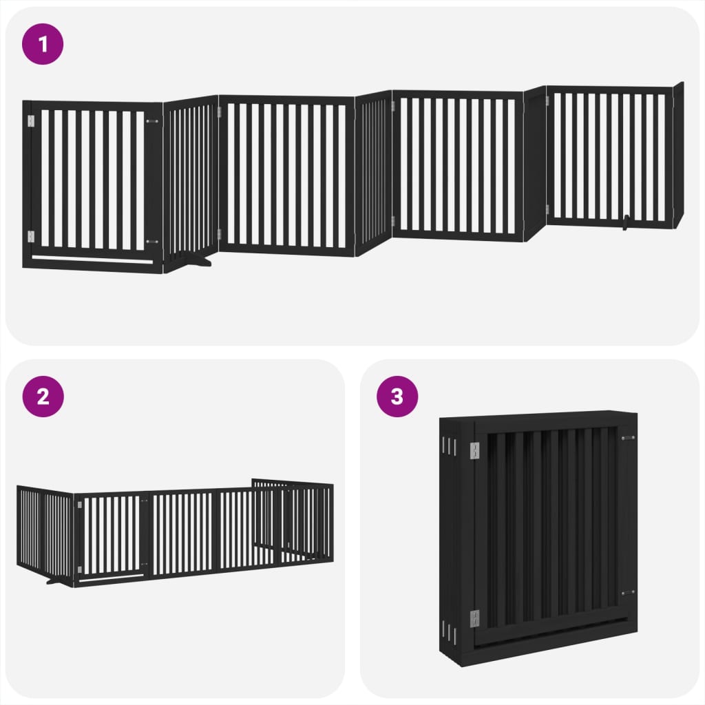 vidaXL Dog Gate with Door Foldable 8 Panels Black 640 cm Poplar Wood