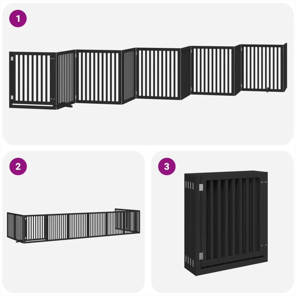 vidaXL Dog Gate with Door Foldable 10 Panels Black 800 cm Poplar Wood