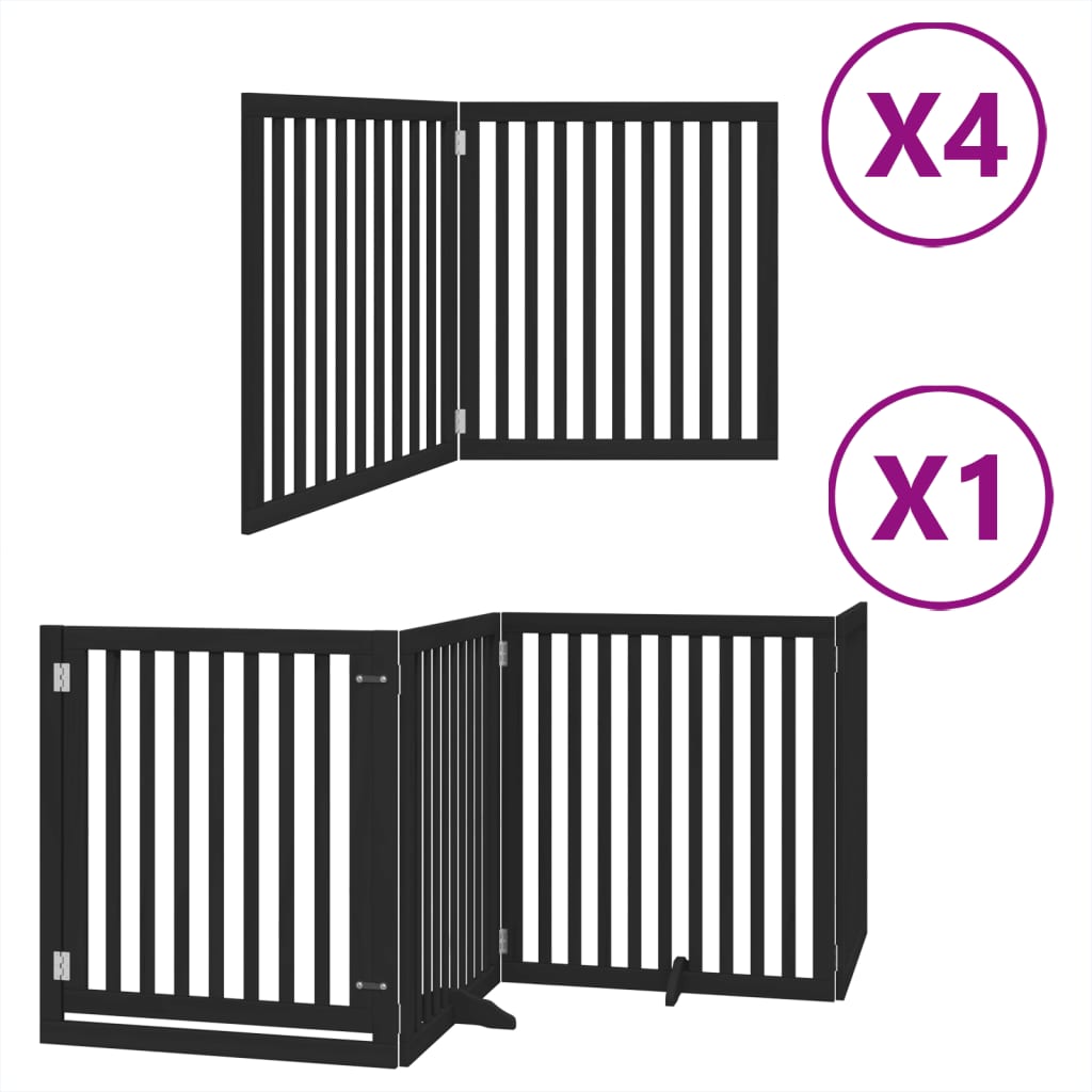 vidaXL Dog Gate with Door Foldable 12 Panels Black 960 cm Poplar Wood