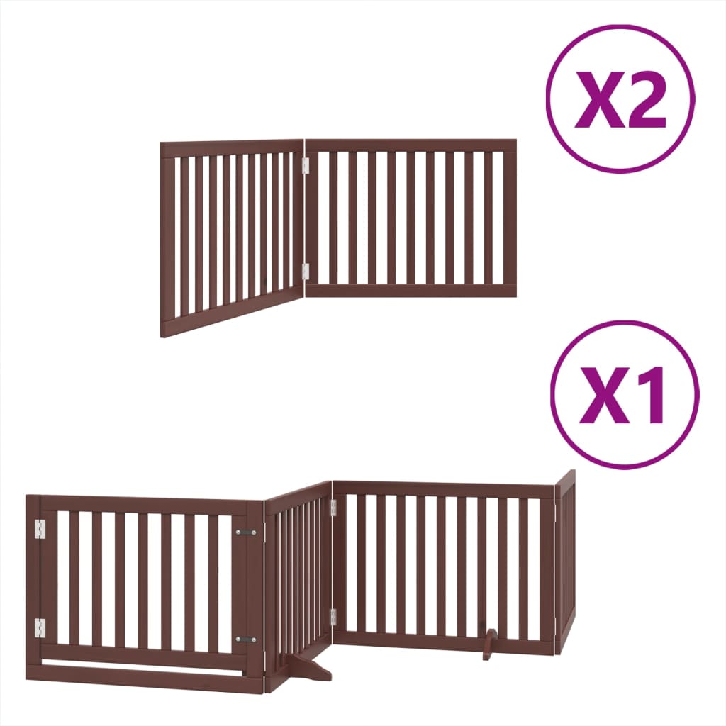 vidaXL Dog Gate with Door Foldable 8 Panels Brown 640 cm Poplar Wood