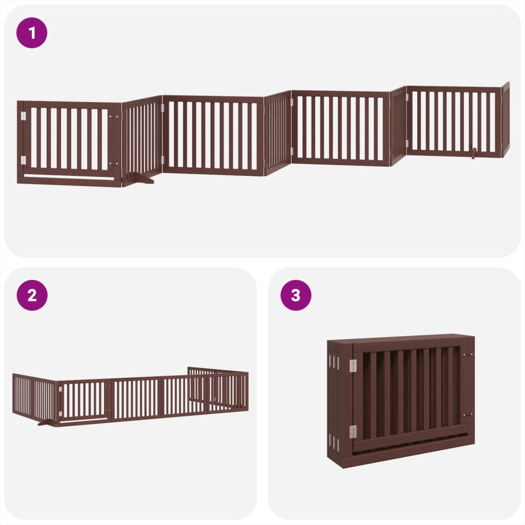 vidaXL Dog Gate with Door Foldable 8 Panels Brown 640 cm Poplar Wood