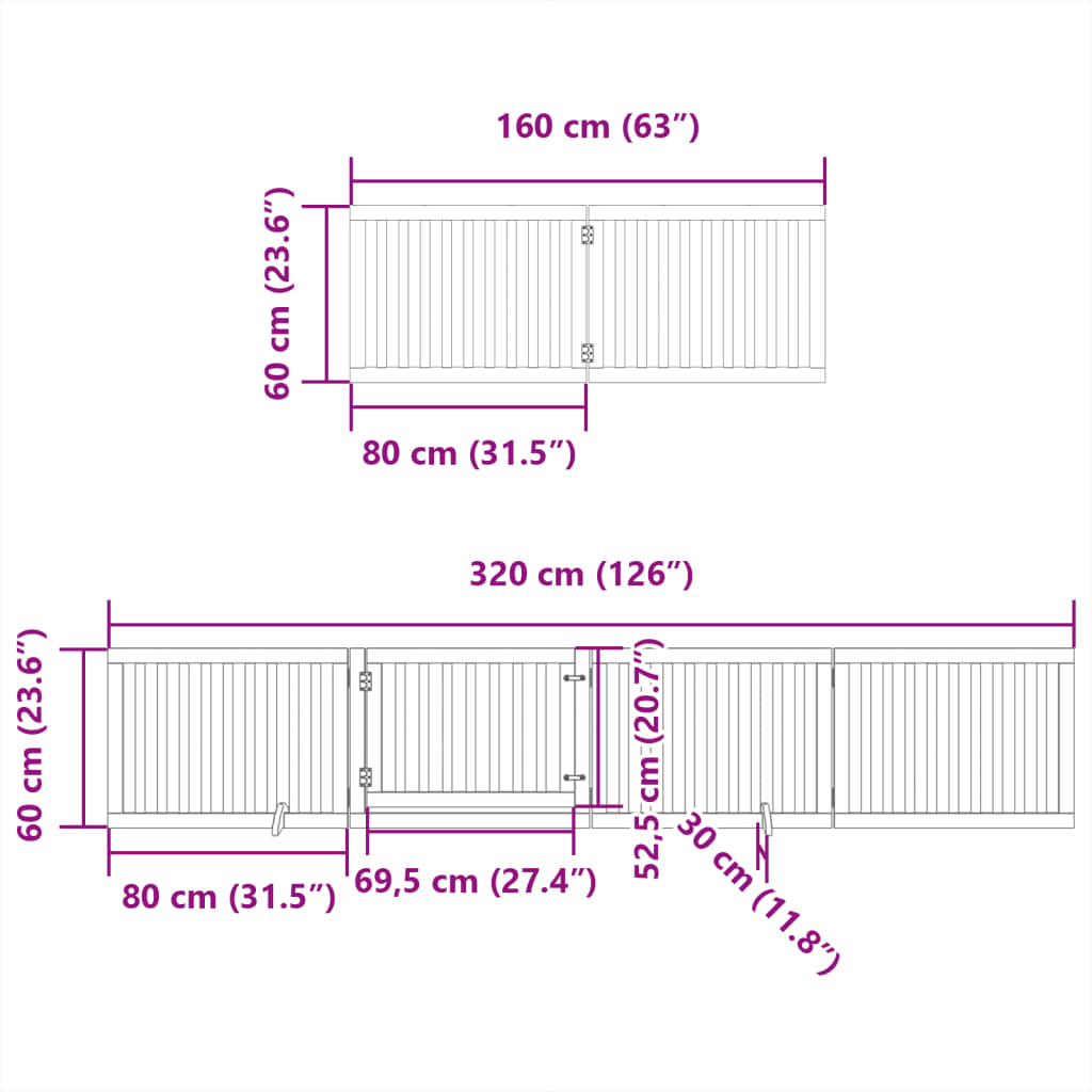 vidaXL Dog Gate with Door Foldable 8 Panels Brown 640 cm Poplar Wood