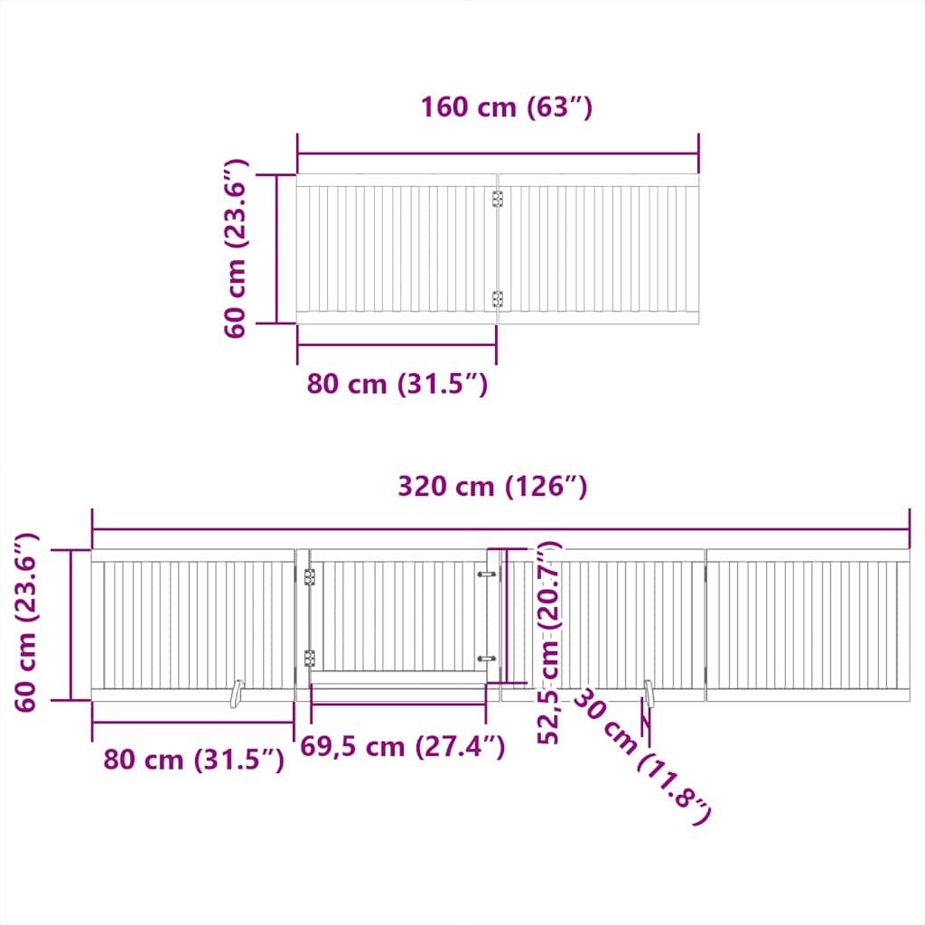 Dog Gate with Door Foldable 8 Panels Brown 640 cm Poplar Wood