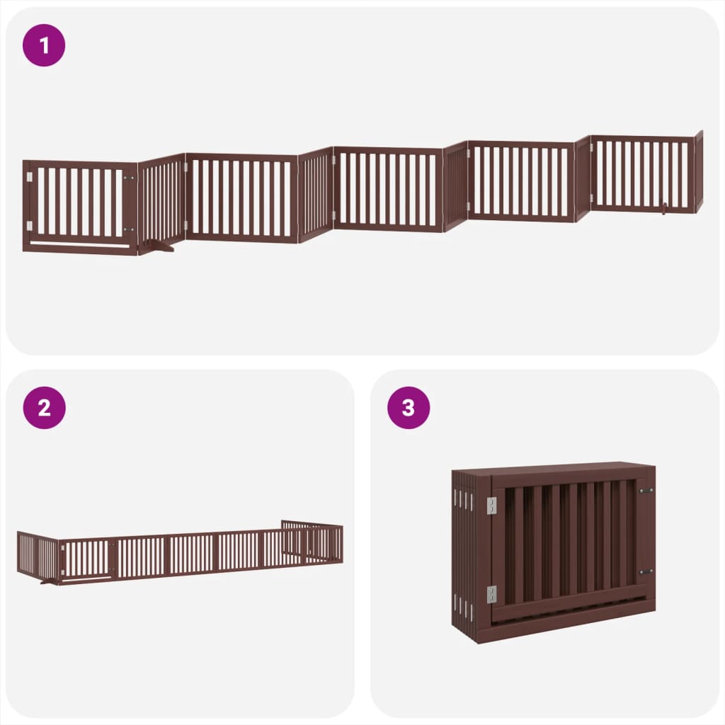 vidaXL Dog Gate with Door Foldable 10 Panels Brown 800 cm Poplar Wood