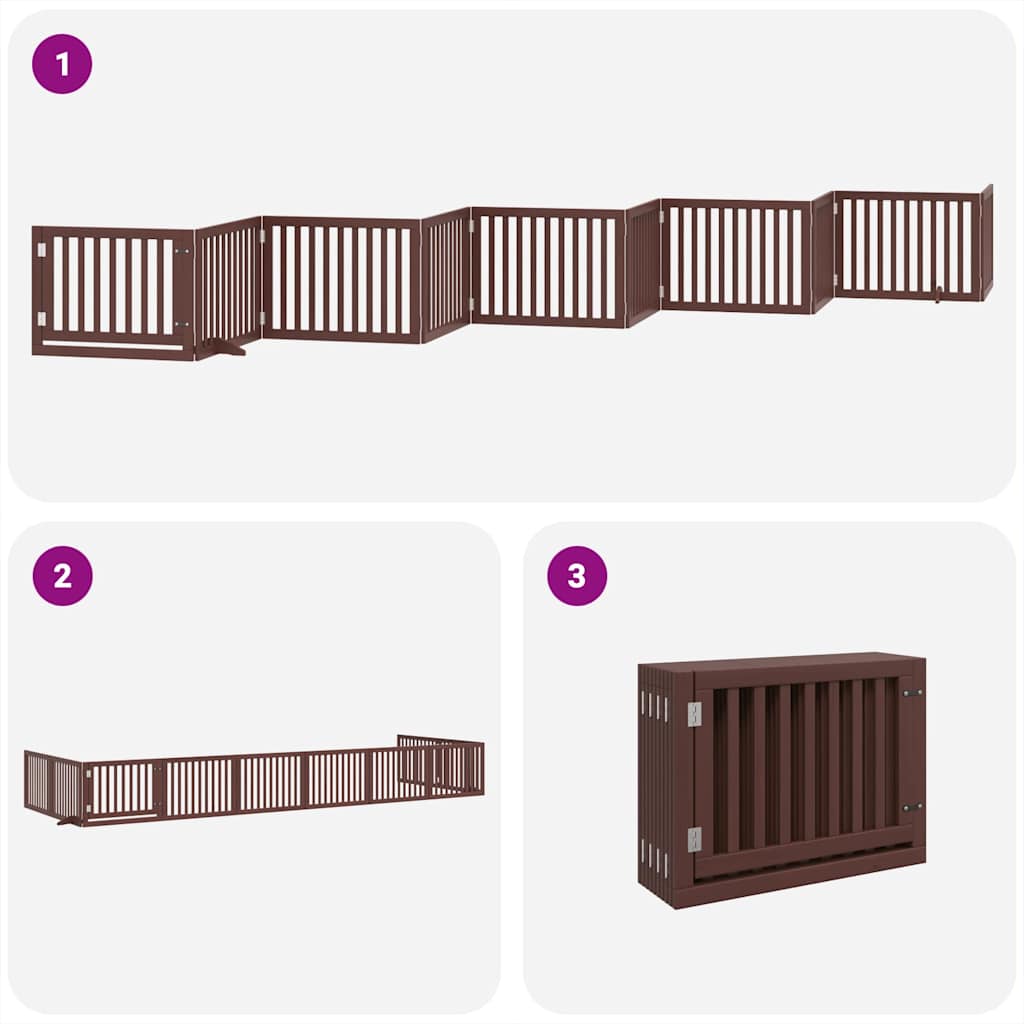 Dog Gate with Door Foldable 10 Panels Brown 800 cm Poplar Wood
