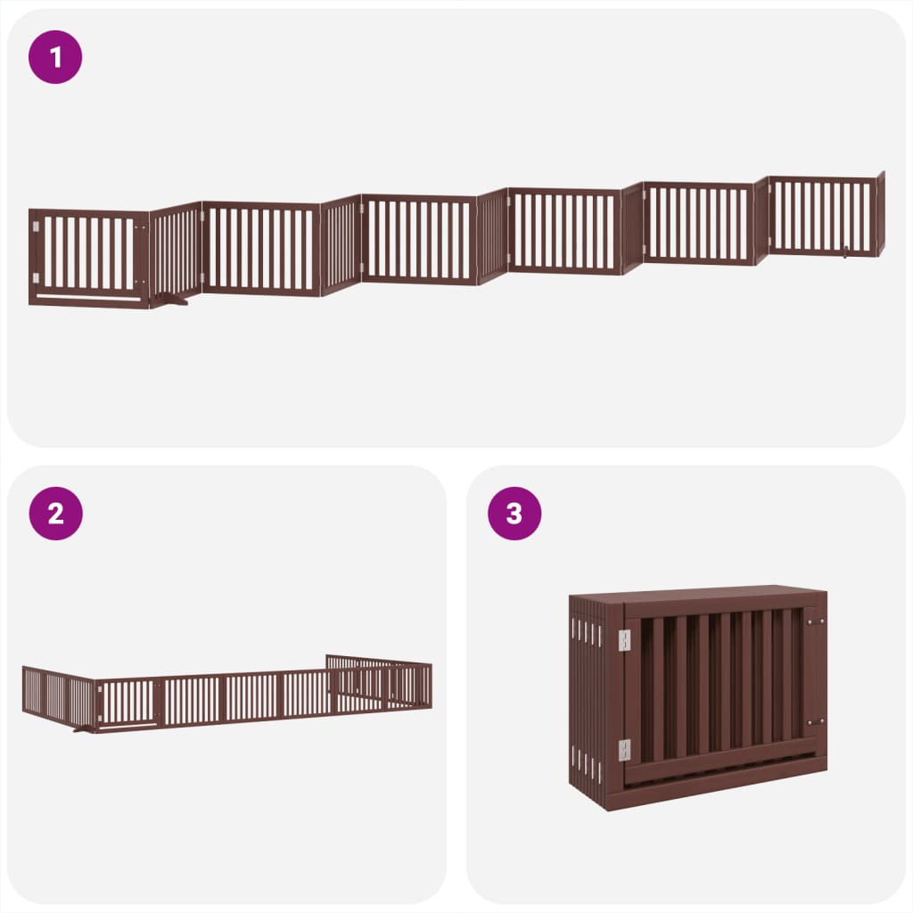 vidaXL Dog Gate with Door Foldable 12 Panels Brown 960 cm Poplar Wood