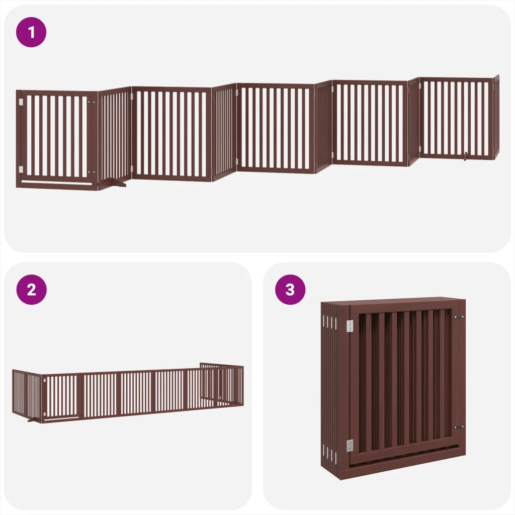 vidaXL Dog Gate with Door Foldable 10 Panels Brown 800 cm Poplar Wood