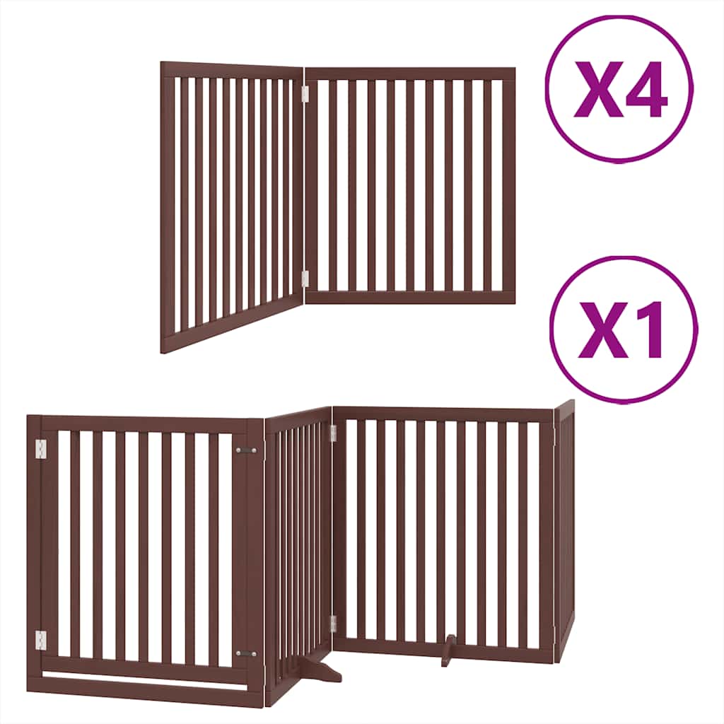 Dog Gate with Door Foldable 12 Panels Brown 960 cm Poplar Wood