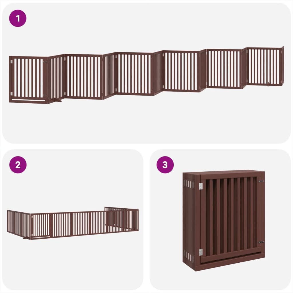 vidaXL Dog Gate with Door Foldable 12 Panels Brown 960 cm Poplar Wood