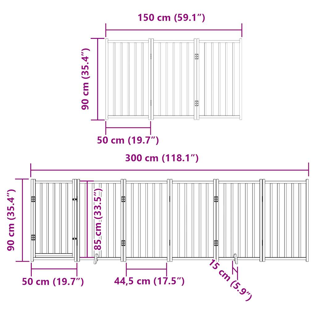 vidaXL Dog Gate with Door Foldable 9 Panels 450 cm Poplar Wood