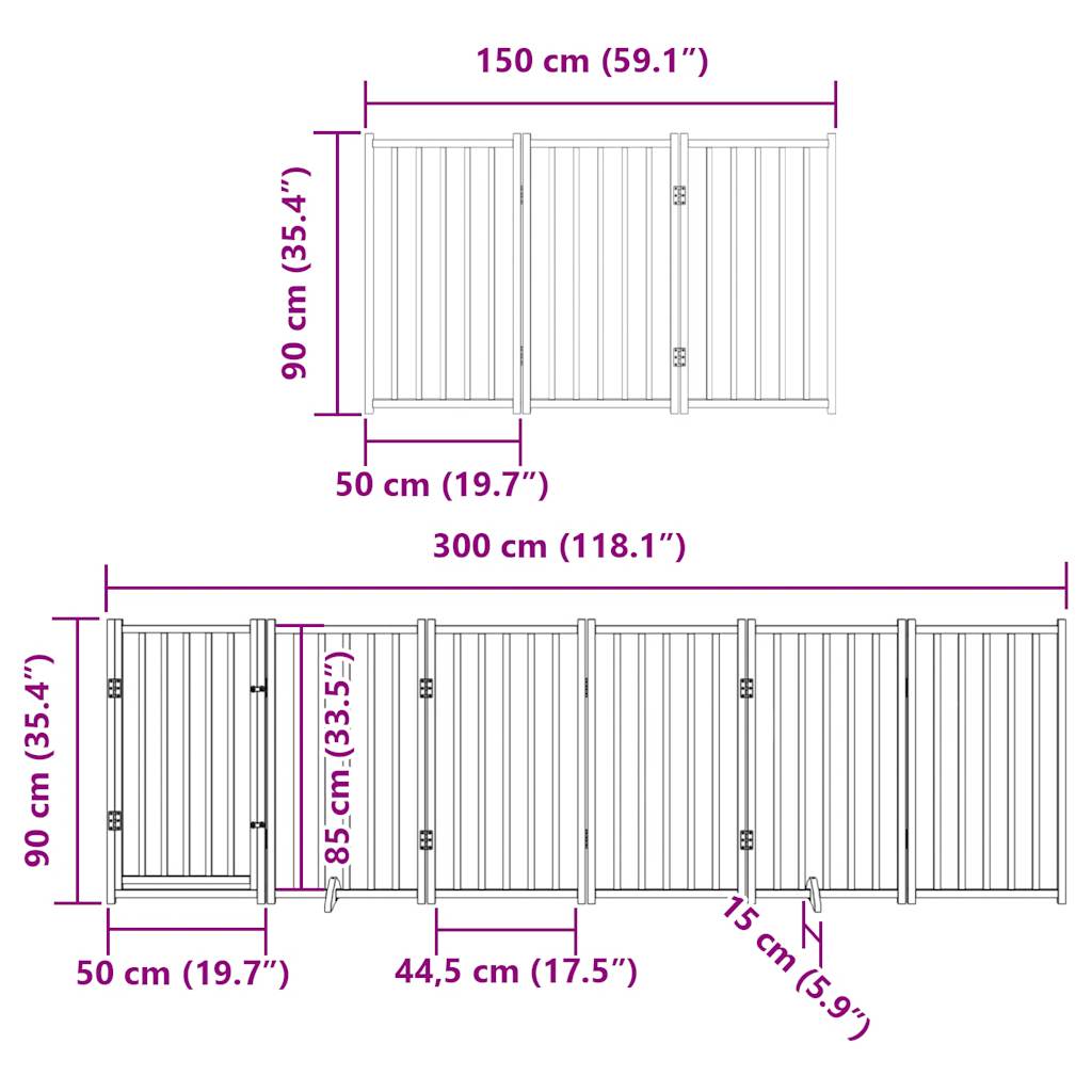 vidaXL Dog Gate with Door Foldable 12 Panels 600 cm Poplar Wood