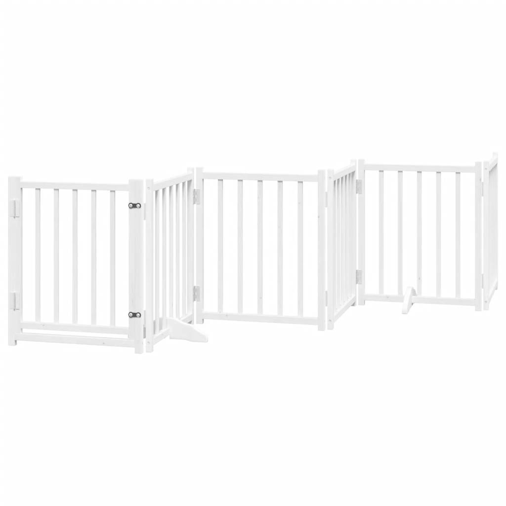 vidaXL Dog Gate with Door Foldable 9 Panels White 450 cm Poplar Wood