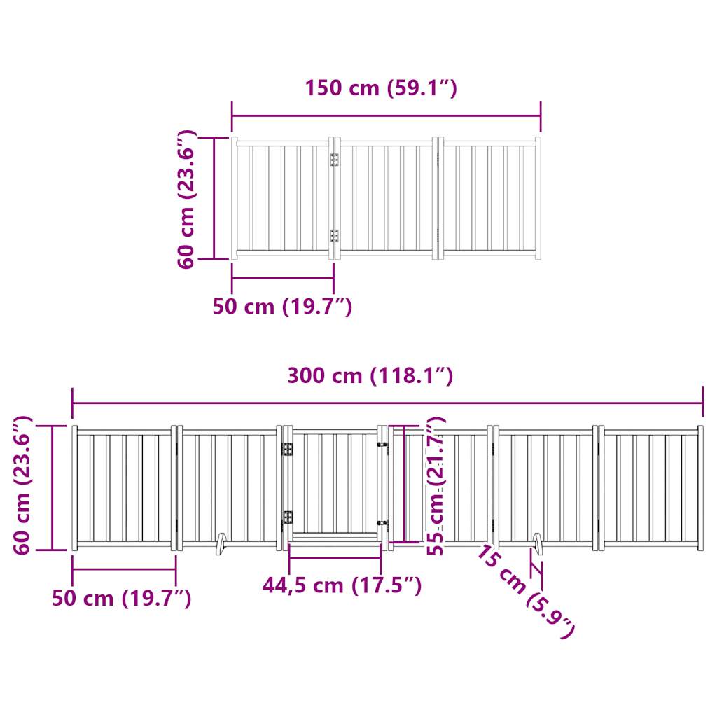 vidaXL Dog Gate with Door Foldable 9 Panels White 450 cm Poplar Wood