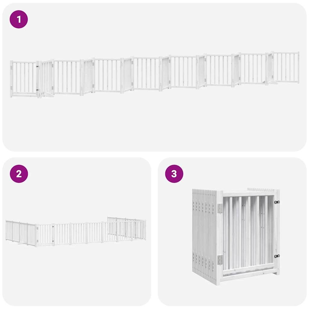 vidaXL Dog Gate with Door Foldable 15 Panels White 750 cm Poplar Wood