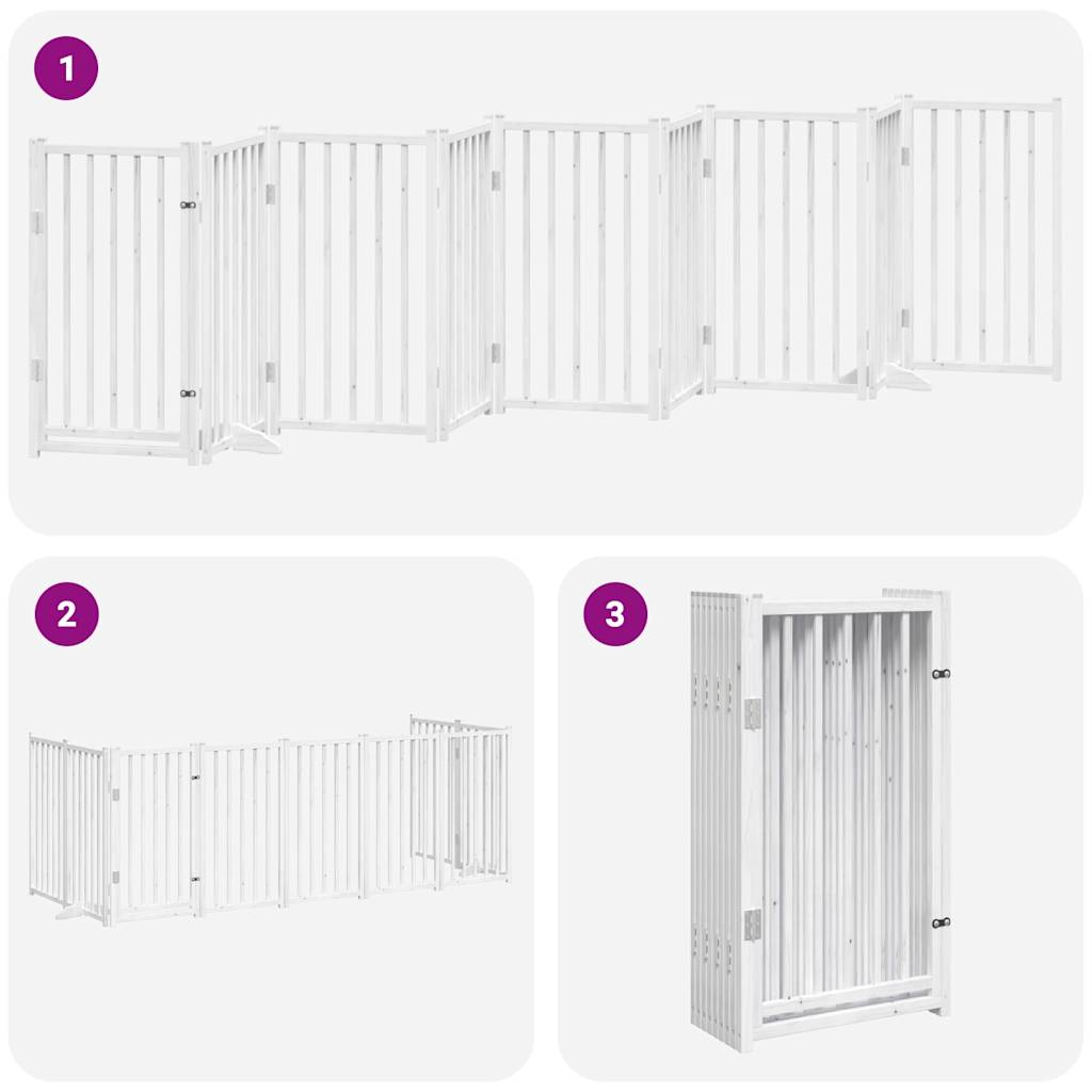 vidaXL Dog Gate with Door Foldable 9 Panels White 450 cm Poplar Wood