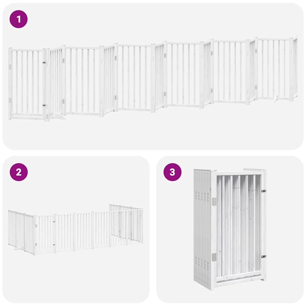 vidaXL Dog Gate with Door Foldable 12 Panels White 600 cm Poplar Wood