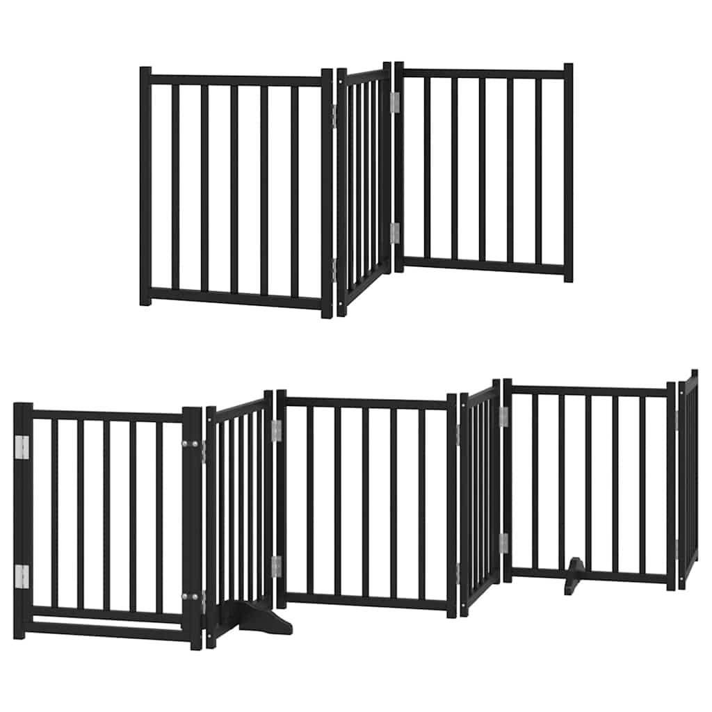 Dog Gate with Door Foldable 9 Panels Black 450 cm Poplar Wood