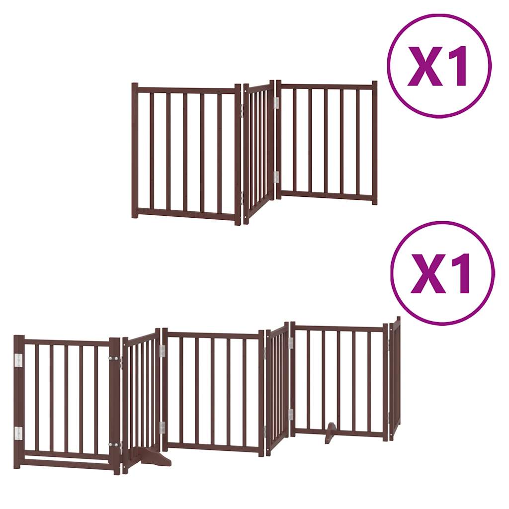 vidaXL Dog Gate with Door Foldable 9 Panels Brown 450 cm Poplar Wood