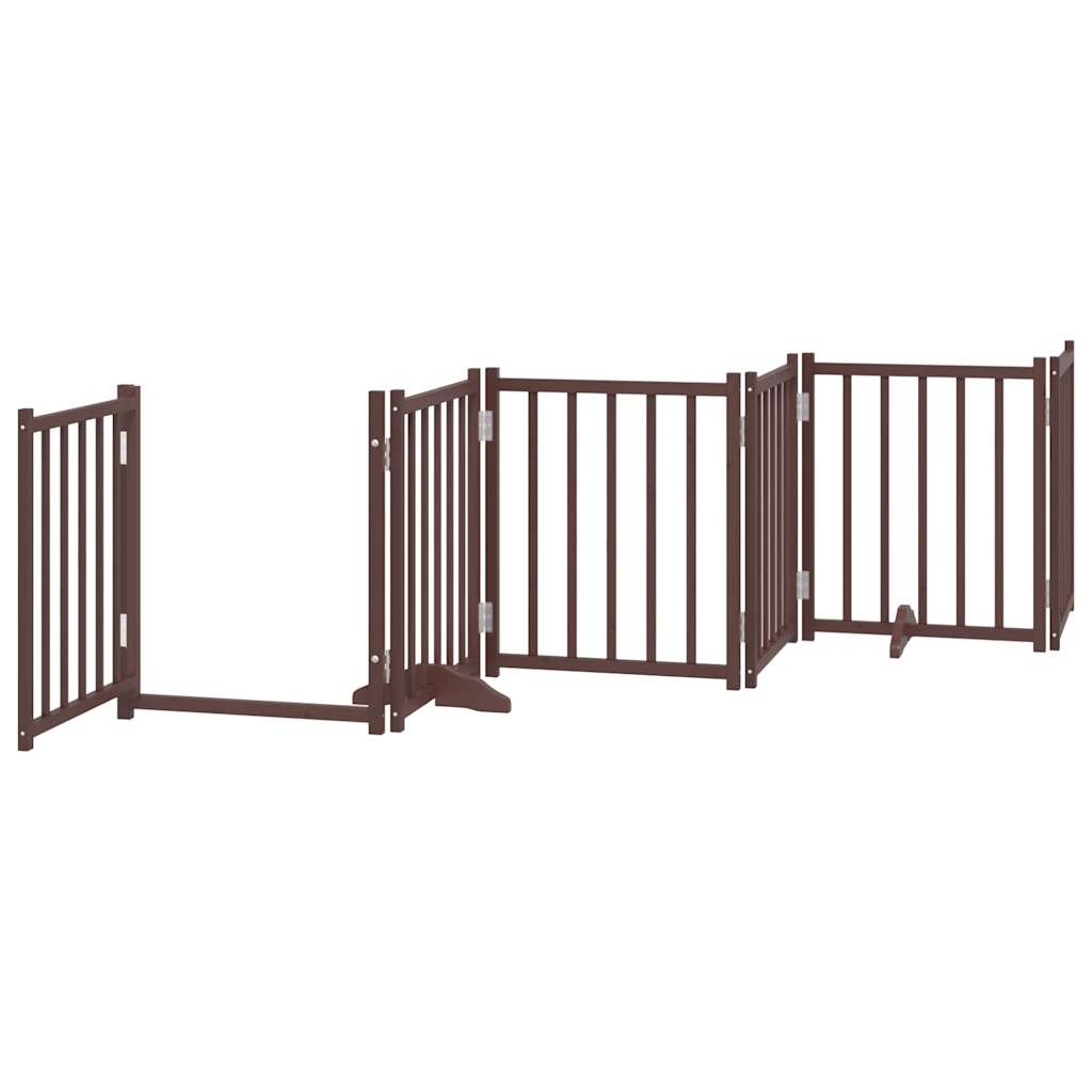 vidaXL Dog Gate with Door Foldable 9 Panels Brown 450 cm Poplar Wood