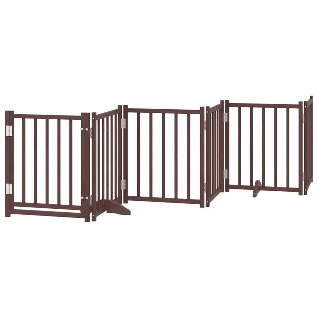 Dog Gate with Door Foldable 9 Panels Brown 450 cm Poplar Wood