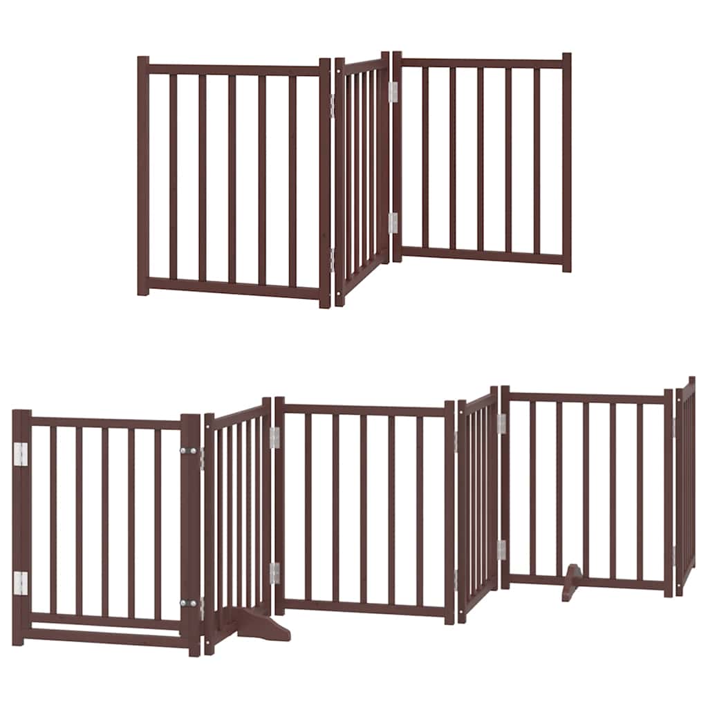 Dog Gate with Door Foldable 12 Panels Brown 600 cm Poplar Wood